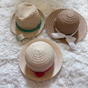 Set of 3 girls Spring Summer or Easter woven straw style hats